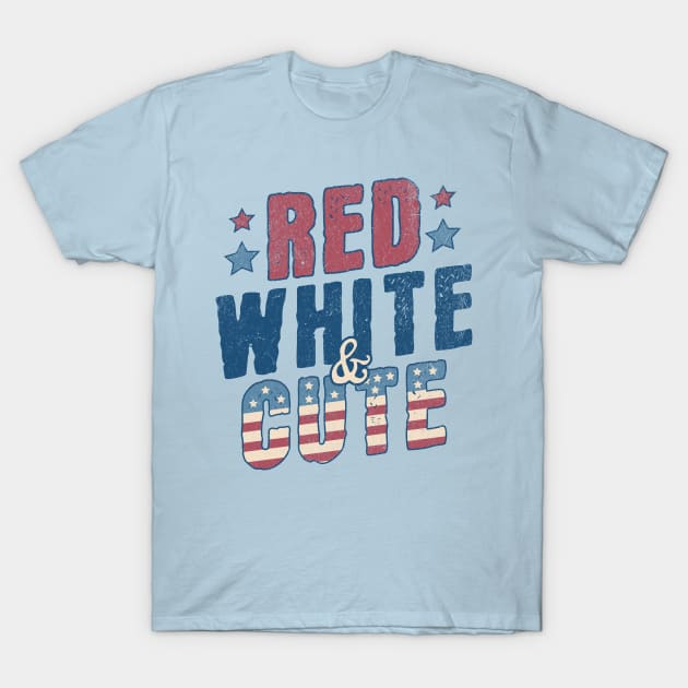 Red White and Cute - Funny USA 4th of July Retro Vintage T-Shirt by OrangeMonkeyArt